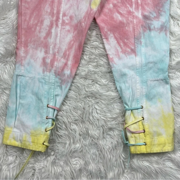 New LOVESHACKFANCY Tao Pant Rainbow Radial Tie Dye NWT Denim Casual Women’s 6 - Picture 12 of 13